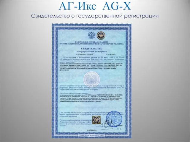 АГ-Икс AG-X Свидетельство о государственной регистрации