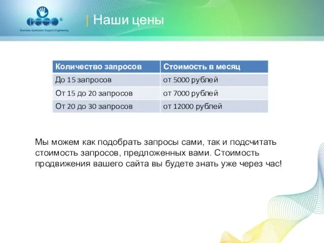 | Наши цены Мы можем как подобрать запросы сами, так и подсчитать