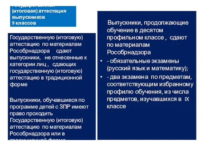 Государственная (итоговая) аттестация выпускников 9 классов Выпускники, продолжающие обучение в десятом профильном