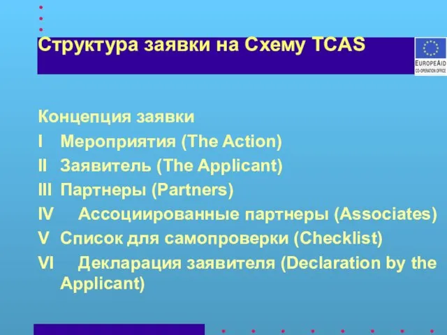 Структура заявки на Схему TCAS Концепция заявки I Мероприятия (The Action) II