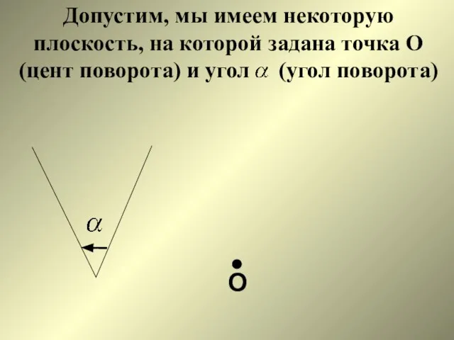 Допустим, мы имеем некоторую плоскость, на которой задана точка О (цент поворота)