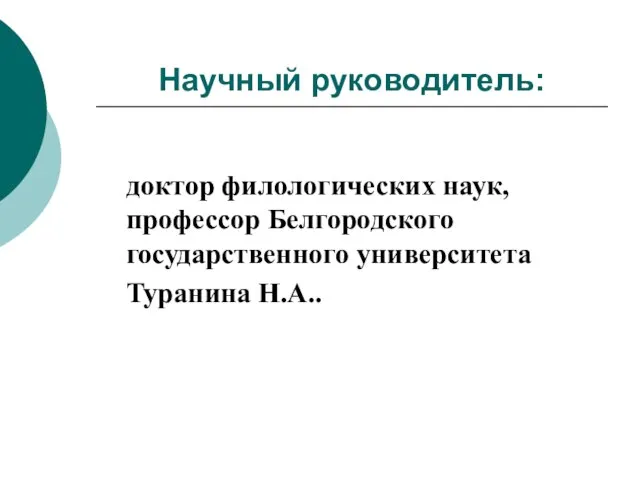 Научный руководитель: доктор филологических наук, профессор Белгородского государственного университета Туранина Н.А..