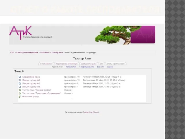 ОТЧЕТ О РАБОТЕ ПРЕПОДАВАТЕЛЯ