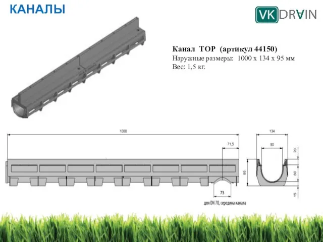 КАНАЛЫ Канал ТОР (артикул 44150) Наружные размеры: 1000 х 134 х 95 мм Вес: 1,5 кг.