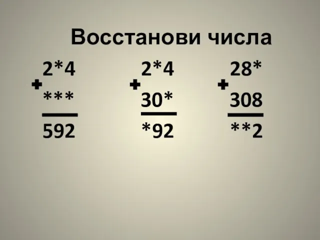 Восстанови числа 2*4 2*4 28* *** 30* 308 592 *92 **2