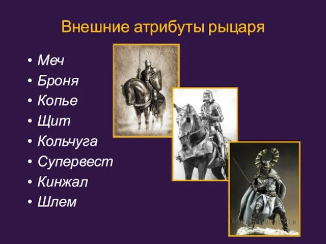 Внешние атрибуты рыцаря Меч Броня Копье Щит Кольчуга Супервест Кинжал Шлем