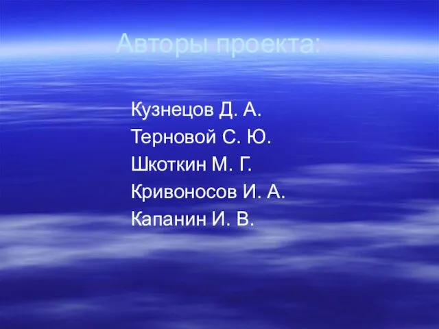 Авторы проекта: Кузнецов Д. А. Терновой С. Ю. Шкоткин М. Г. Кривоносов