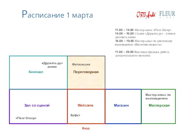 Расписание 1 марта «Fleur Group» Зал со сценой Кинозал «Дружить.ру» аниме Магазин