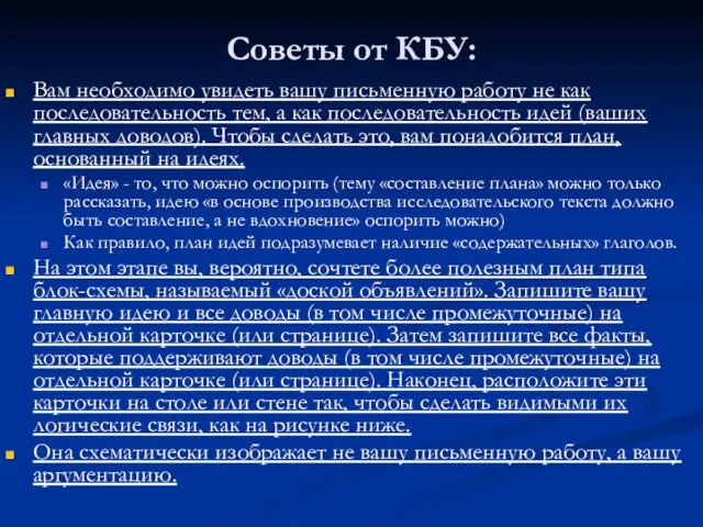 Советы от КБУ: Вам необходимо увидеть вашу письменную работу не как последовательность