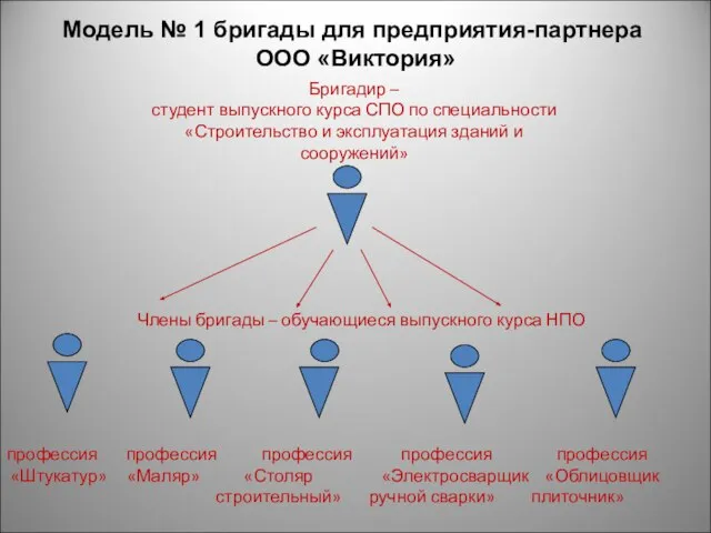 Модель № 1 бригады для предприятия-партнера ООО «Виктория» Бригадир – студент выпускного