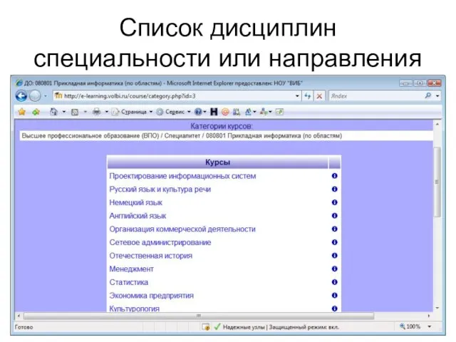 Список дисциплин специальности или направления