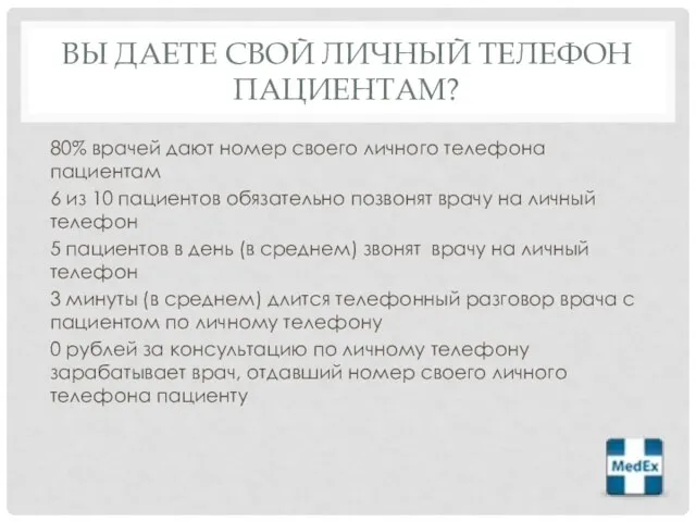 ВЫ ДАЕТЕ СВОЙ ЛИЧНЫЙ ТЕЛЕФОН ПАЦИЕНТАМ? 80% врачей дают номер своего личного