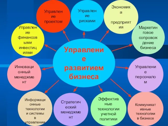 Управление развитием бизнеса Маркетинговое сопровождение бизнеса Экономика предприятия Управление проектом Управление финансовыми