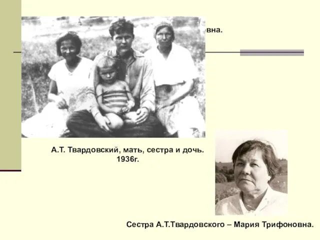 Сестра А.Т.Твардовского – Мария Трифоновна. Сестра А.Т.Твардовского – Мария Трифоновна. А.Т. Твардовский,