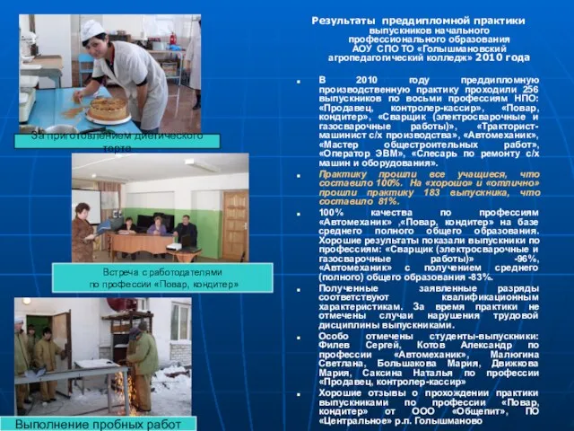 Результаты преддипломной практики выпускников начального профессионального образования АОУ СПО ТО «Голышмановский агропедагогический