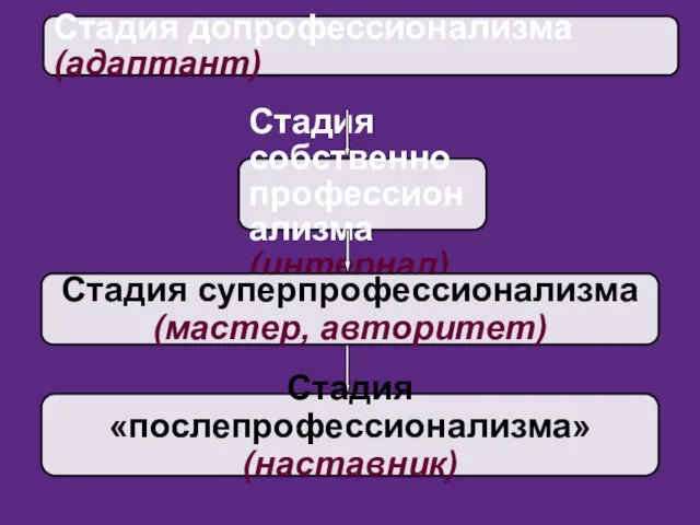 Стадия допрофессионализма (адаптант) Стадия собственно профессионализма (интернал)