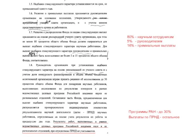 80% - научным сотрудникам 5% - руководителям 16% - премиальные выплаты Программы