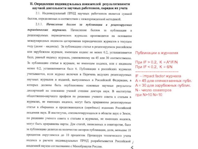 Публикации в журналах При IF > 0.2, K = A*IF/N При IF