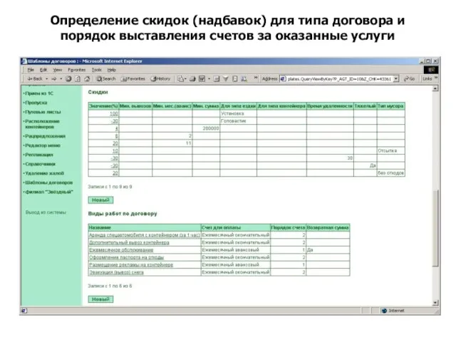 Определение скидок (надбавок) для типа договора и порядок выставления счетов за оказанные услуги