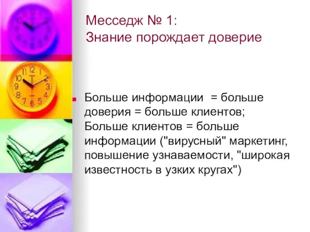 Месседж № 1: Знание порождает доверие Больше информации = больше доверия =