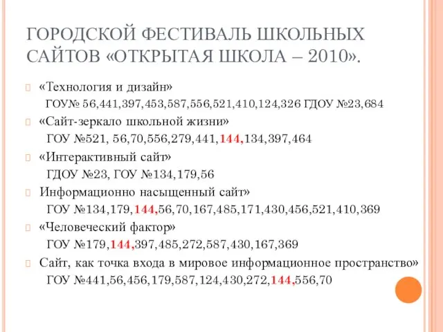 ГОРОДСКОЙ ФЕСТИВАЛЬ ШКОЛЬНЫХ САЙТОВ «ОТКРЫТАЯ ШКОЛА – 2010». «Технология и дизайн» ГОУ№