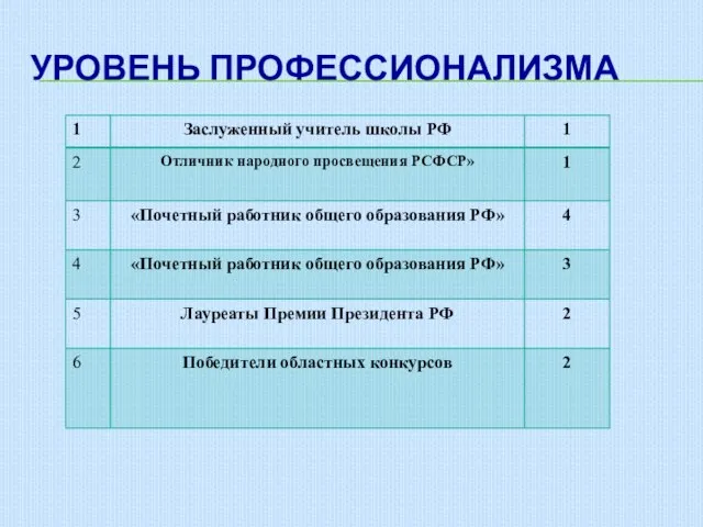 УРОВЕНЬ ПРОФЕССИОНАЛИЗМА