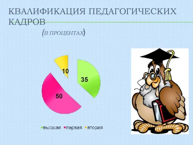 КВАЛИФИКАЦИЯ ПЕДАГОГИЧЕСКИХ КАДРОВ (В ПРОЦЕНТАХ)