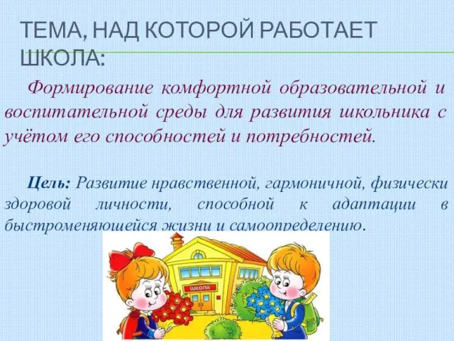 ТЕМА, НАД КОТОРОЙ РАБОТАЕТ ШКОЛА: Формирование комфортной образовательной и воспитательной среды для