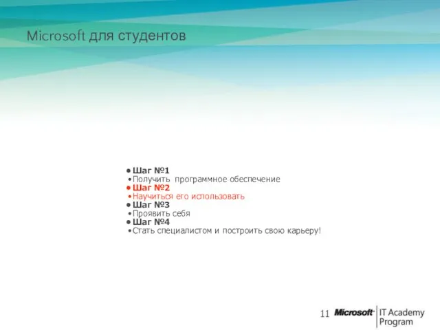 Microsoft для студентов Шаг №1 Получить программное обеспечение Шаг №2 Научиться его