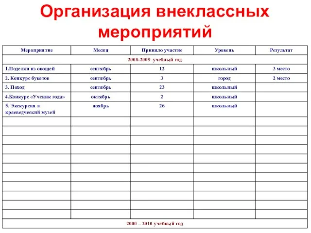 Организация внеклассных мероприятий