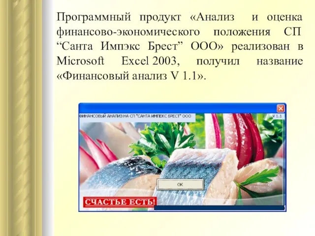 Программный продукт «Анализ и оценка финансово-экономического положения СП “Санта Импэкс Брест” ООО»