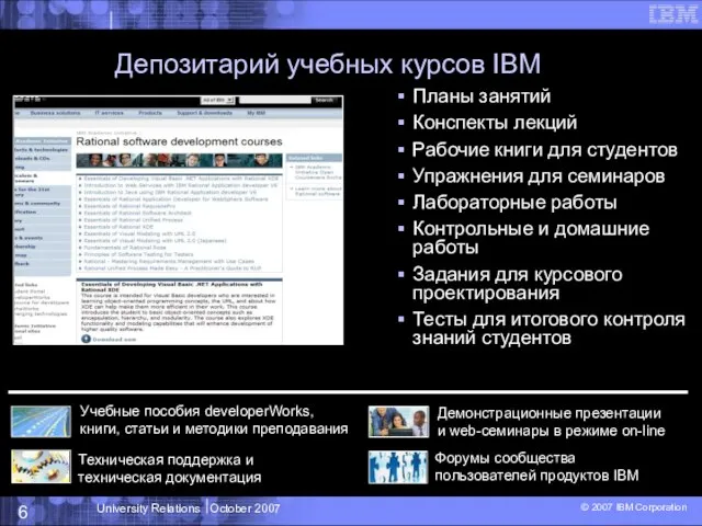 Депозитарий учебных курсов IBM Планы занятий Конспекты лекций Рабочие книги для студентов