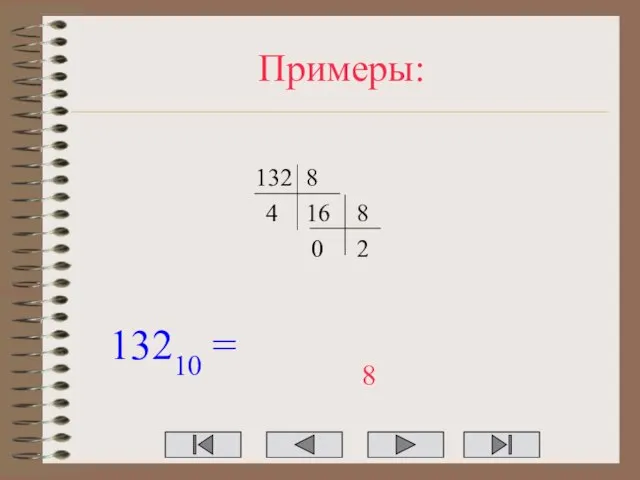 Примеры: 132 8 16 4 8 2 0 13210 = 8