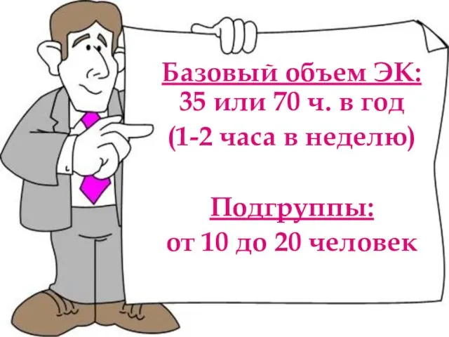 Базовый объем ЭК: 35 или 70 ч. в год (1-2 часа в