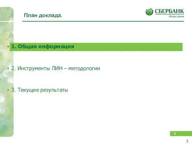 План доклада. 1. Общая информация 2. Инструменты ЛИН – методологии 3. Текущие результаты