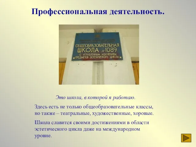 Профессиональная деятельность. Это школа, в которой я работаю. Здесь есть не только