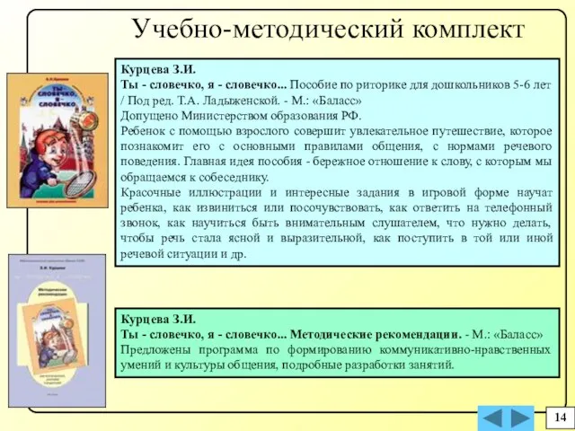 14 Учебно-методический комплект Курцева З.И. Ты - словечко, я - словечко... Пособие