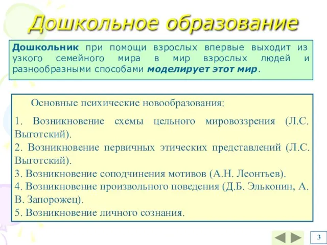 Дошкольное образование Дошкольник при помощи взрослых впервые выходит из узкого семейного мира