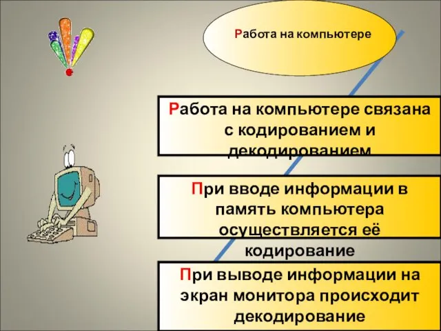 Работа на компьютере связана с кодированием и декодированием При вводе информации в