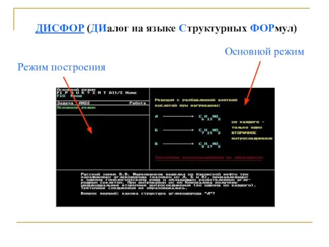 ДИСФОР (ДИалог на языке Структурных ФОРмул) Основной режим Режим построения