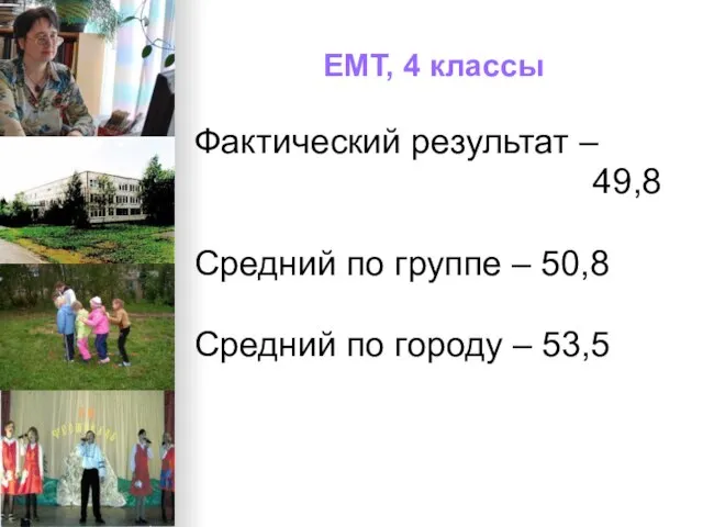 ЕМТ, 4 классы Фактический результат – 49,8 Средний по группе – 50,8