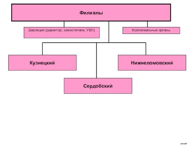Филиалы Дирекция (директор, заместители, УВП) Коллегиальные органы Кузнецкий Нижнеломовский Сердобский назад