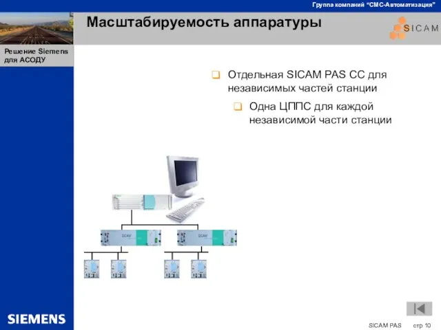 Масштабируемость аппаратуры Отдельная SICAM PAS CC для независимых частей станции Одна ЦППС