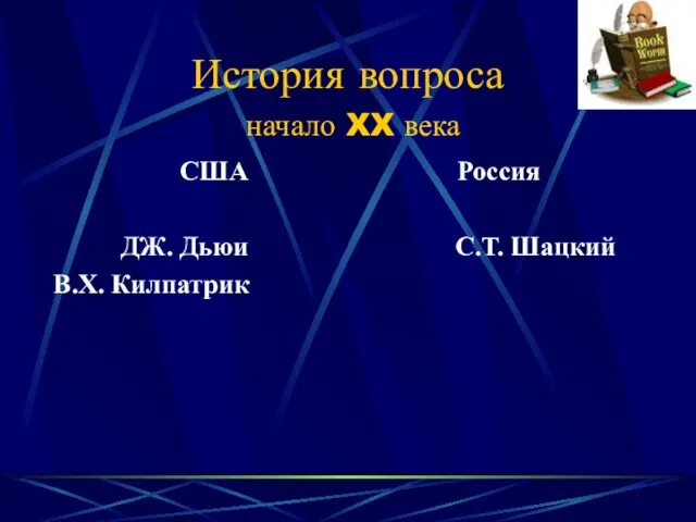 История вопроса США ДЖ. Дьюи В.Х. Килпатрик Россия С.Т. Шацкий начало XX века