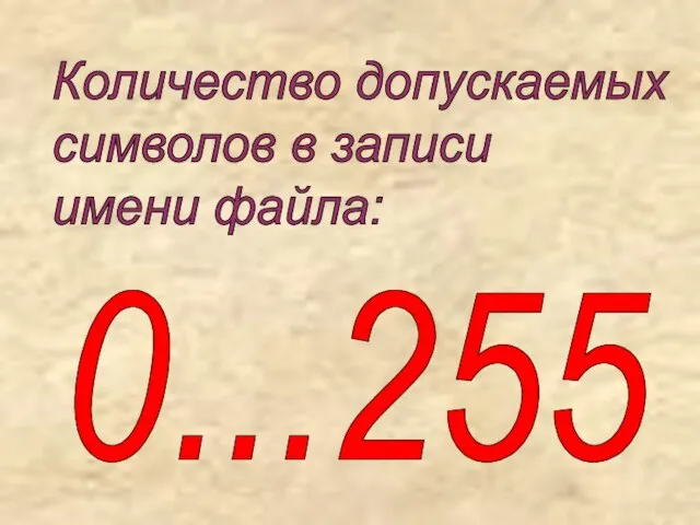 Количество допускаемых символов в записи имени файла: 0...255