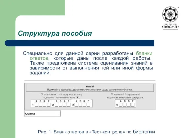 Структура пособия Специально для данной серии разработаны бланки ответов, которые даны после