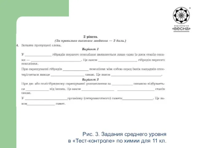 Рис. 3. Задания среднего уровня в «Тест-контроле» по химии для 11 кл.