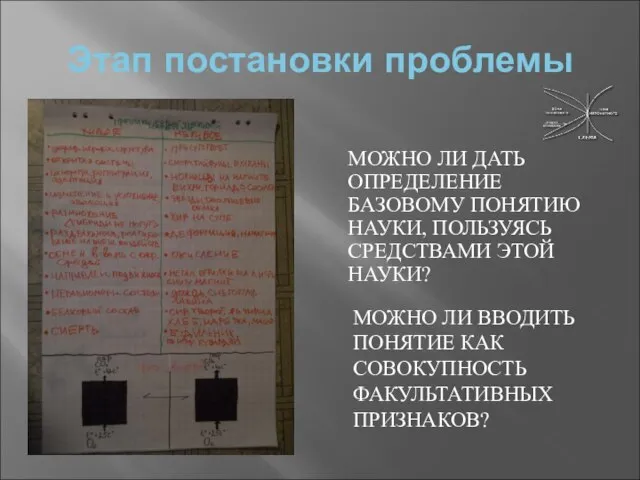 Этап постановки проблемы МОЖНО ЛИ ДАТЬ ОПРЕДЕЛЕНИЕ БАЗОВОМУ ПОНЯТИЮ НАУКИ, ПОЛЬЗУЯСЬ СРЕДСТВАМИ