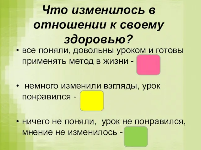 Что изменилось в отношении к своему здоровью? все поняли, довольны уроком и