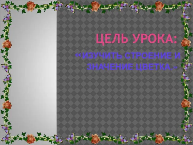 ЦЕЛЬ УРОКА: «ИЗУЧИТЬ СТРОЕНИЕ И ЗНАЧЕНИЕ ЦВЕТКА.»